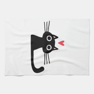 Cute Black Cat with Heart  Kitten Valentine Classi Kökshandduk