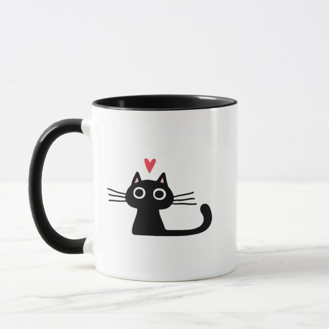 Cute Black Cat with Heart  Kitten Valentine Classi Mugg (Vänster)
