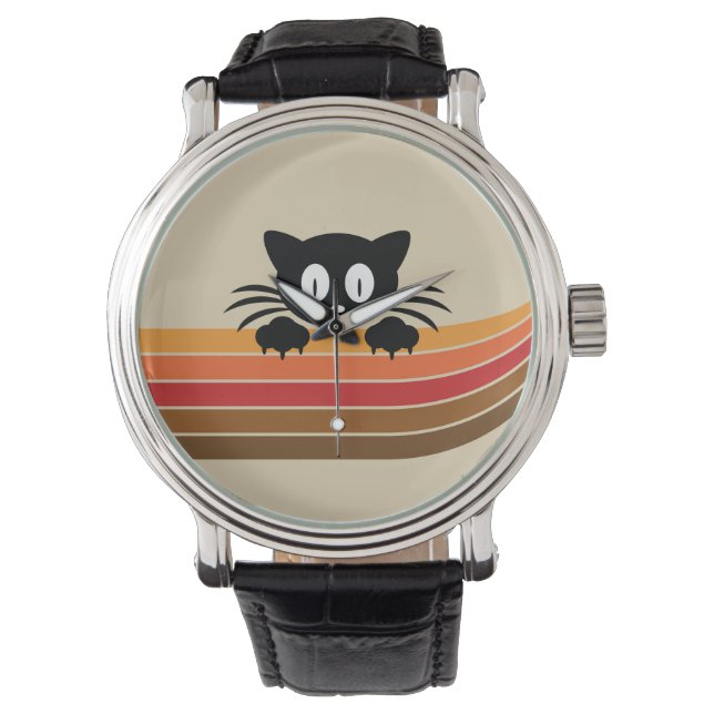 Cute black cat with retro rand armbandsur (Framsida)