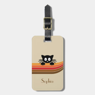 Cute black cat with retro rand bagagebricka