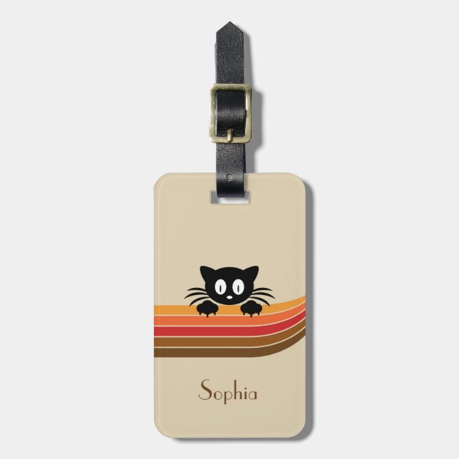 Cute black cat with retro rand bagagebricka (Vertikal Framsida)