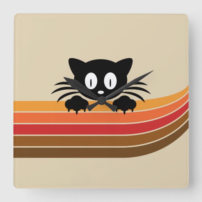 Cute black cat with retro rand fyrkantig klocka (Framsida)