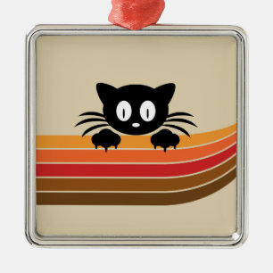 Cute black cat with retro rand julgransprydnad metall