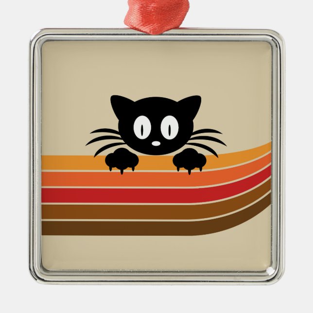 Cute black cat with retro rand julgransprydnad metall (Framsidan)