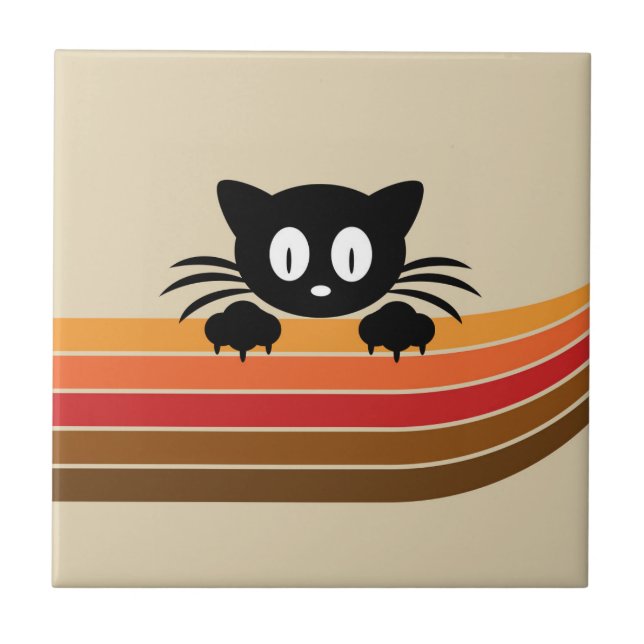 Cute black cat with retro rand kakelplatta (Framsidan)