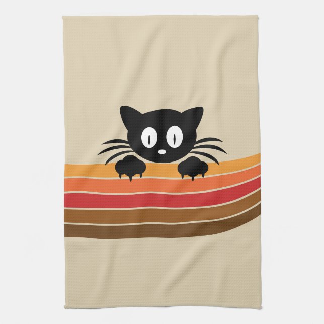 Cute black cat with retro rand kökshandduk (Vertikal)