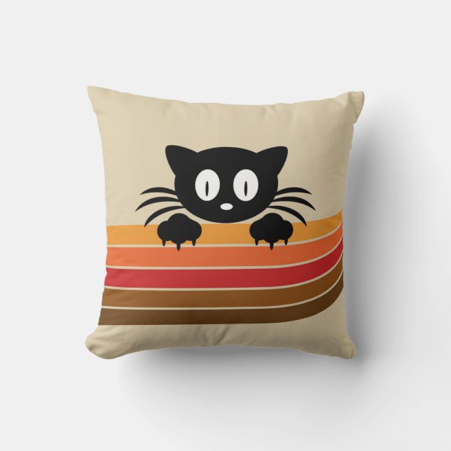 Cute black cat with retro rand kudde (Framsida)