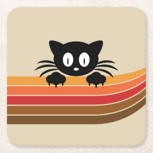Cute black cat with retro rand underlägg papper kvadrat