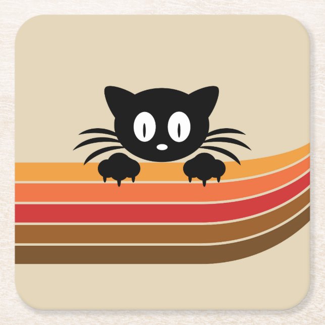 Cute black cat with retro rand underlägg papper kvadrat (Framsidan)