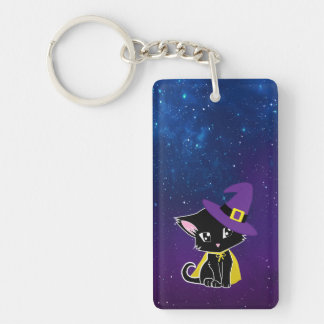 Cute Black Cat Wizard Under the Stars Keychain
