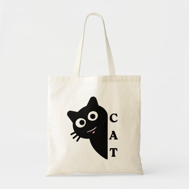 Cute Black Cat Wordplay Tote Bag | Funny Cat Lover Tygkasse (Framsidan)