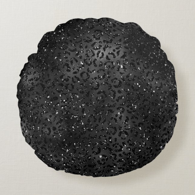 Cute Black Cheetah Leopard Skin Print Animal Rund Kudde (Framsidan)