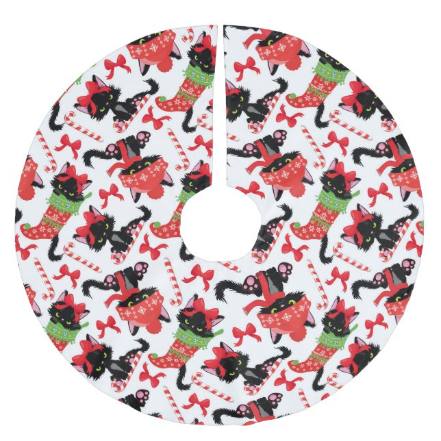 CUTE BLACK CHRISTMAS KITTENS IN STOCKINGS JULGRANSMATTA BORSTAD POLYESTER (Framsidan)