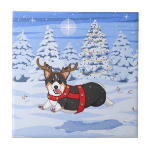 Cute Black Corgi-julrensostume Kakelplatta