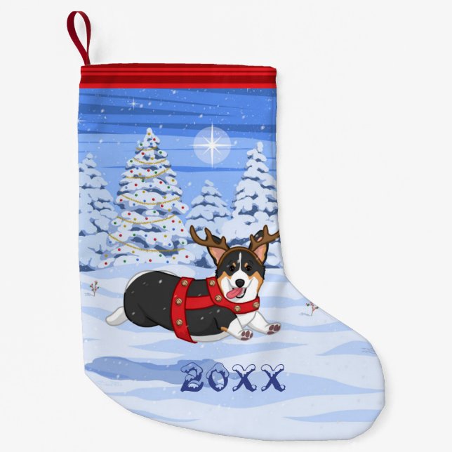 Cute Black Corgi-julrensostume Liten Julstrumpa (Framsidan)