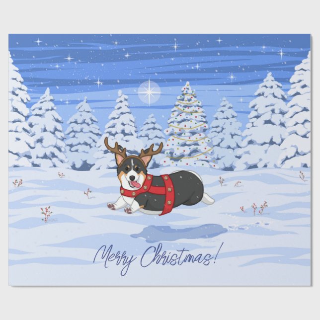 Cute Black Corgi-julrensostume Presentpapper (Platt)