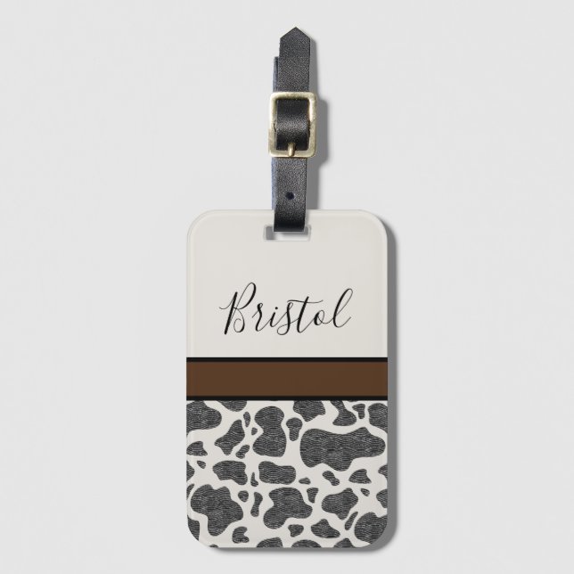 Cute Black Cow Spots Animal Print Personlig Bagagebricka (Framsida vertikal)