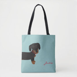 Cute Black Dachshund Front and Back Design Tygkasse