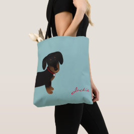 Cute Black Dachshund Front and Back Design Tygkasse