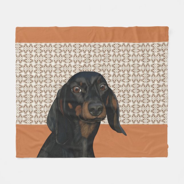 Cute Black Dachshund Hund Fleecefilt (Framsidan (Horisontell))