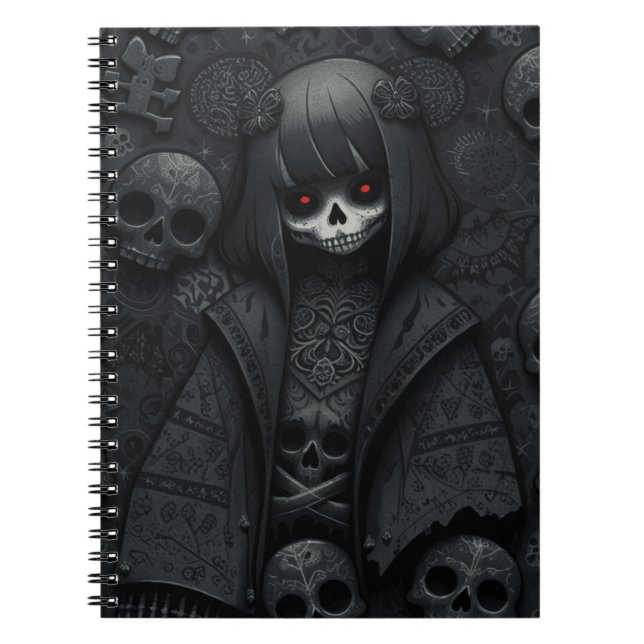 Cute black dark Skull Halloween obscure anime Anteckningsbok (Framsidan)
