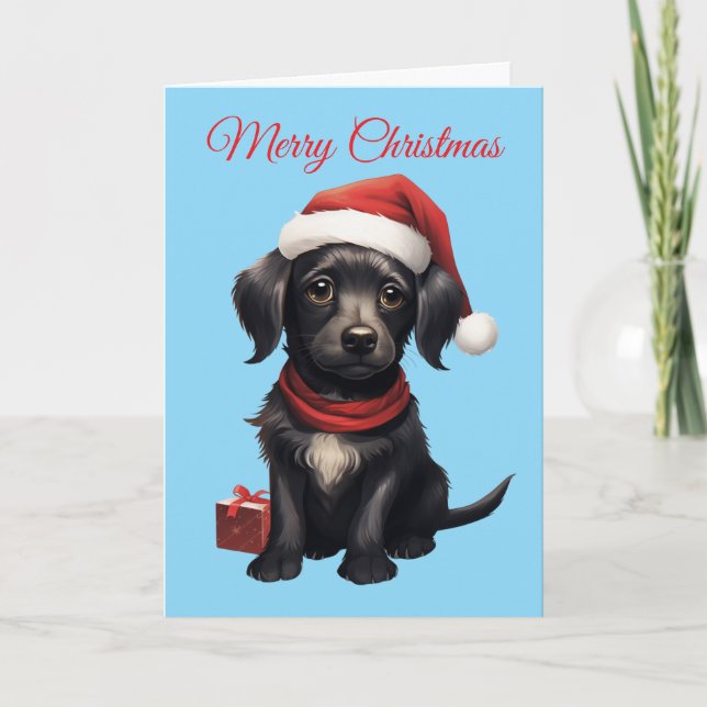 Cute Black Dog at Christmas Helgkort (Framsida)