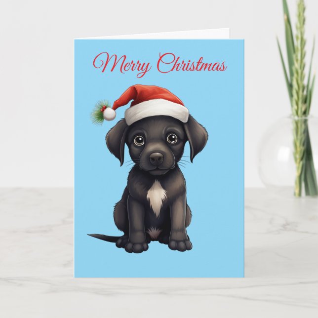 Cute Black Dog at Christmas Helgkort (Framsida)