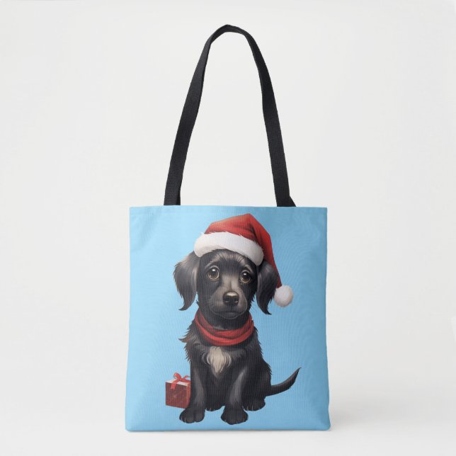 Cute Black Dog at Christmas Tygkasse (Framsida)