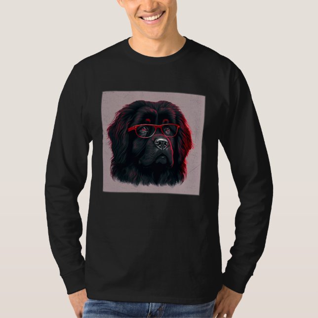 Cute Black Dog Illustration Glasses Friendly Women T Shirt (Framsida)
