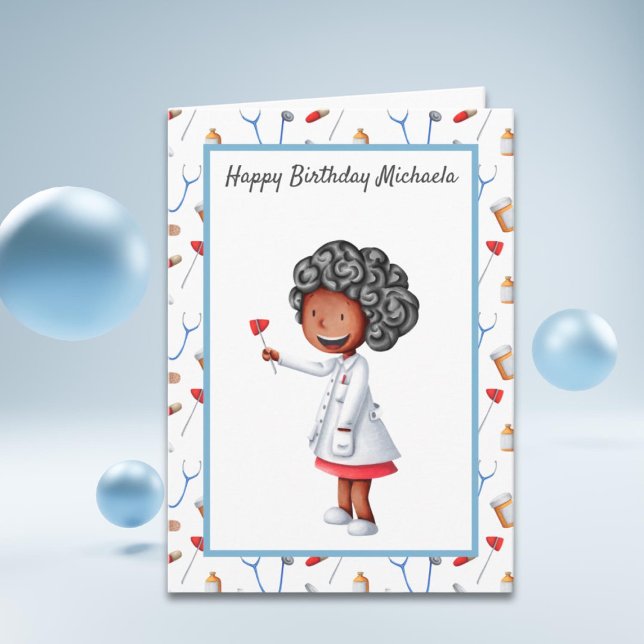 Cute Black Doktor Mönster födelsedag Kort (Skapare uppladdad)