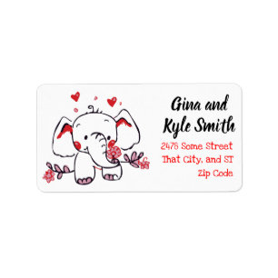 Cute Bläck Doodle Elephant Mailing Adressetikette Adressetikett