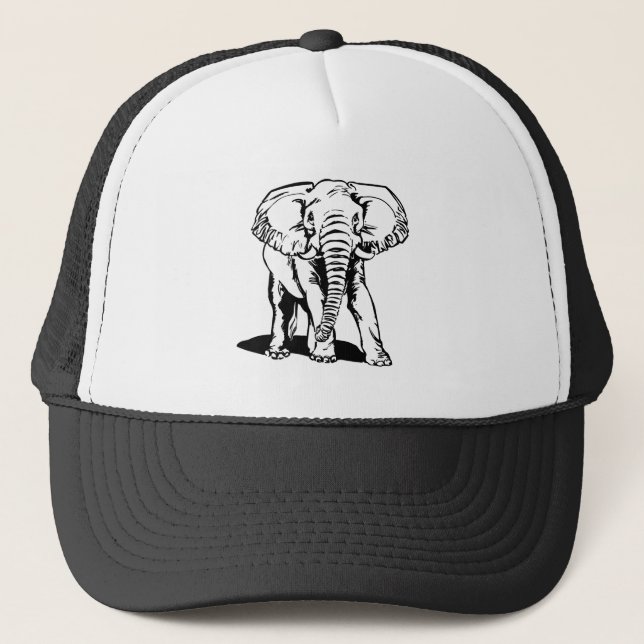 Cute Black Elephant Line Teckning Keps (Framsida)