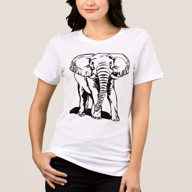 Cute Black Elephant Line Teckning Tee (Framsida)