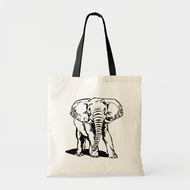 Cute Black Elephant Line Teckning Tygkasse (Framsidan)