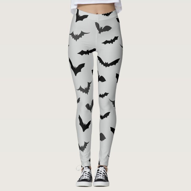Cute Black Fladdermöss Mönster Halloween Leggings (Framsida)