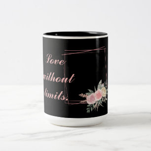 Cute Black Flowers, Kärlek, ett citat Två-Tonad Mugg