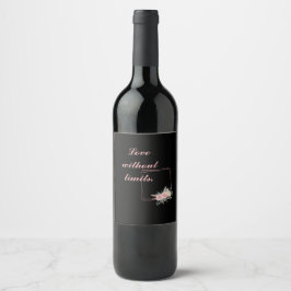 Cute Black Flowers, Kärlek, ett citat Vinflaska Etikett