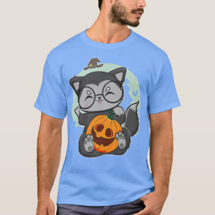 Cute Black fo with Anime Pumpkin for Kawaii Hallow T Shirt