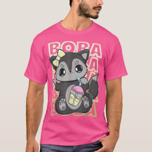 Cute Black Fox Bubble Tea Mjölk with Boba T Shirt