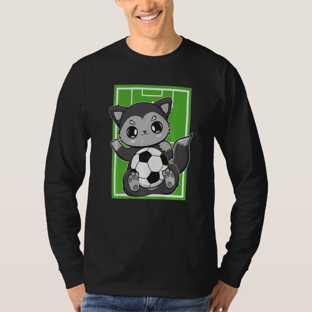 Cute Black Fox With Soccer Plays Football Team Spo T Shirt (Framsida)