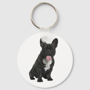 Cute Black Fransk Puppy-Hund Nyckelring