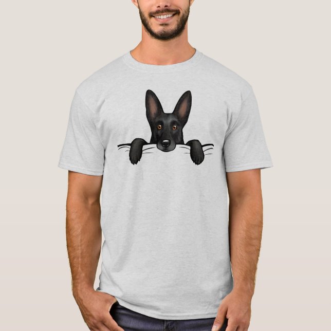 Cute Black German Shepherd Hund Peeking T Shirt (Framsida)
