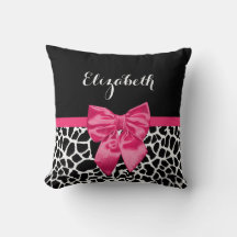 Cute Black Giraffe Skriv ut Girly Rosa Bow och Nam