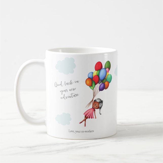 Cute Black Girl Balloons Coworking Farewell Kaffemugg (Vänster)