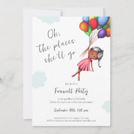 Cute Black Girl Balloons Farewell Inbjudningar