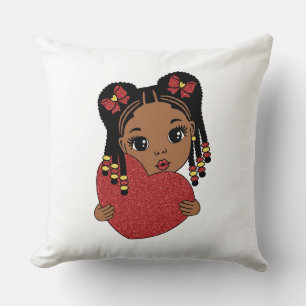 Cute Black Girl med hjärta Kudde