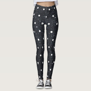 Cute Black Glitter White Polka Dot Mönster, Trendi Leggings