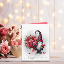 Cute Black Gnome med Röd ros Valentines day