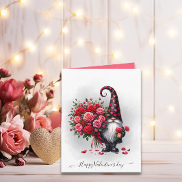 Cute Black Gnome med Röd ros Valentines day Kort