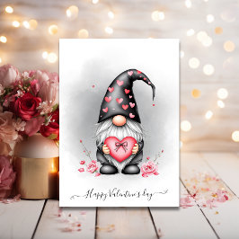 Cute Black Gnome med Rosa Heart Valentines day Julkort